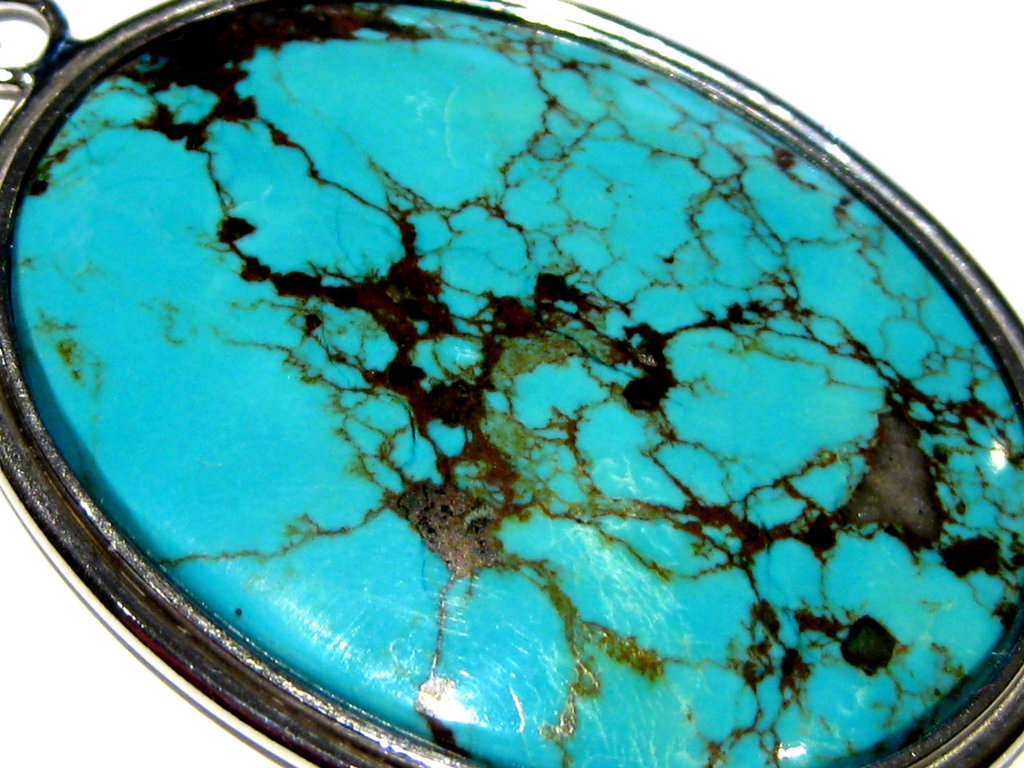Ciondolo in turchese blu rame: argento sterling 925 massiccio, pietra preziosa ovale - Italia Ciondolo in turchese blu rame: argento sterling 925 massiccio, pietra preziosa ovale - Italia