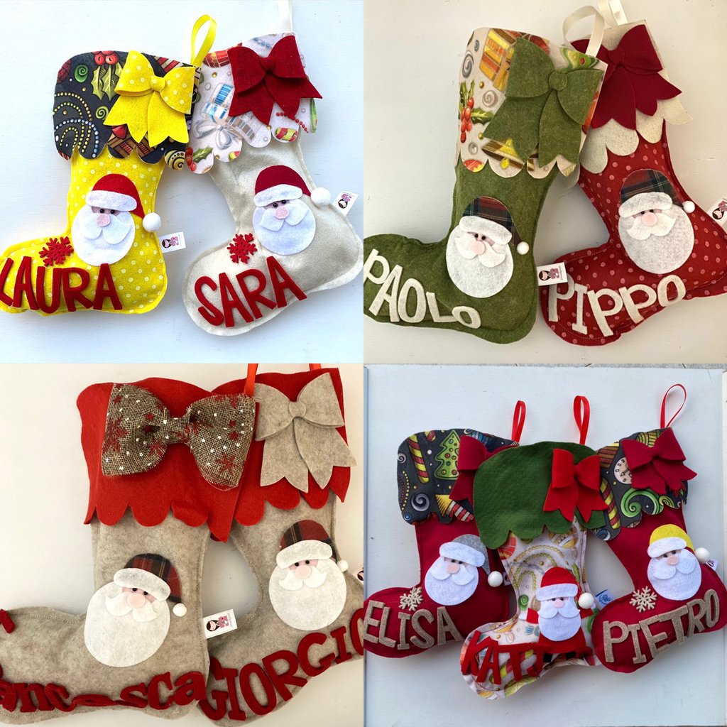 Calze Della Befana Vuote Set Da 4 - Grandi 45cm, In Velluto, Con Decorazioni 3D Pupazzo Di Neve, Babbo Natale E Renna