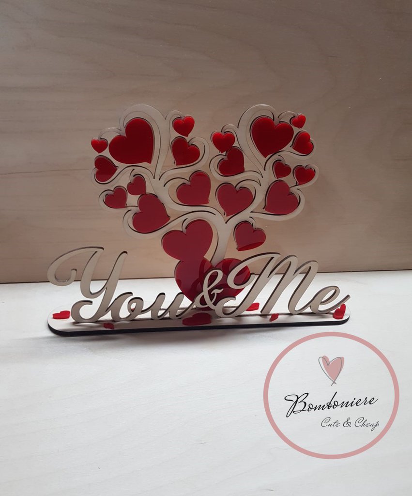 Idea regalo San Valentino albero con cuori rossi in plexiglass - Fe
