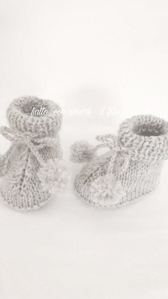 Coppia Scarpette Per Neonato Di Lana Ai Ferri - Gift - Ricamo E Cucito - Foto 10