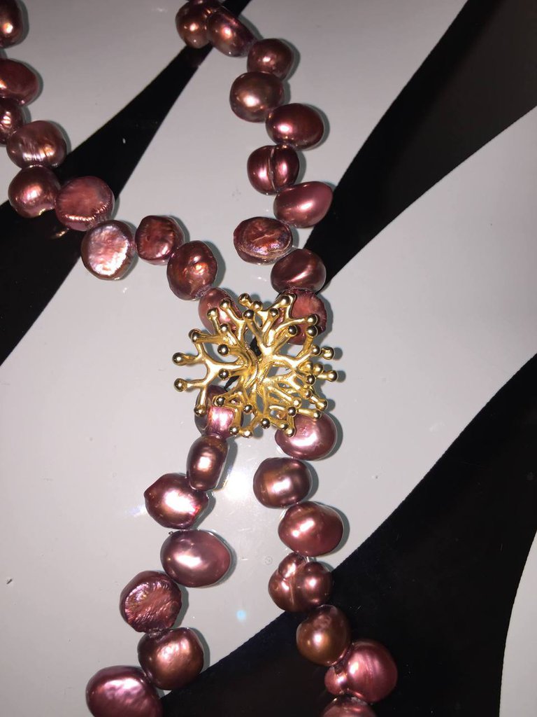 Collana Di Perle Barocche Naturali Lavanda Bianca Rosa - 11-12 Mm, Oro Giallo, 18 Pollici - Foto 2