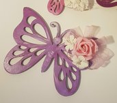 Collezione Fiori - farfalle di legno con fiori di porcellana fredda