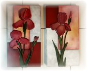 Quadro tulipani, doppio legno rilievo dipinto a mano