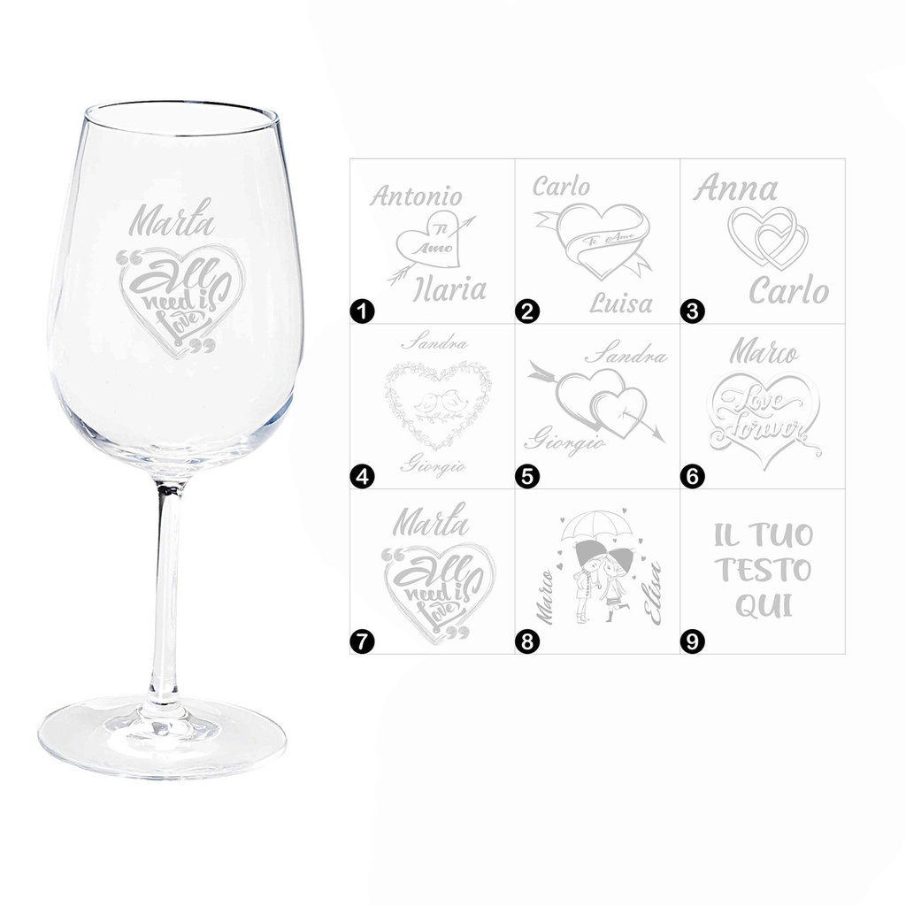 Bicchieri personalizzati calice vino, innamorati San Valentino - Pe
