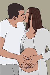 Ritratto Digitale di Coppia incinta. Illustrazione. Regalo unico