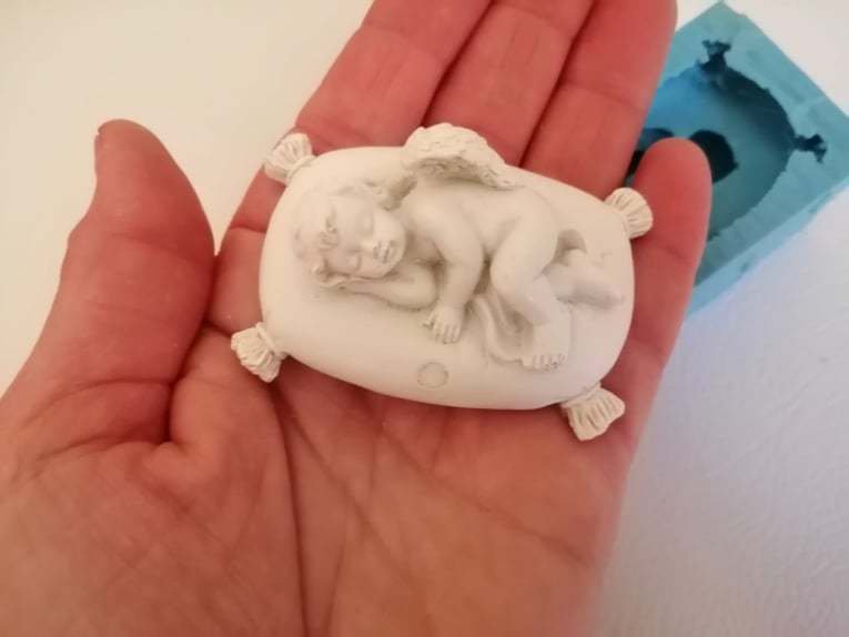 STAMPO SILICONE  ANGELO con APE- per GESSO FIMO BOMBONIERA SEGNAPOSTO