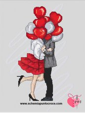 Schema punto croce S.Valentino- bacio sotto i palloncini rossi