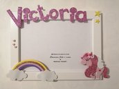 Cornice bambina Arcobaleno Unicorno Glitter con nome
