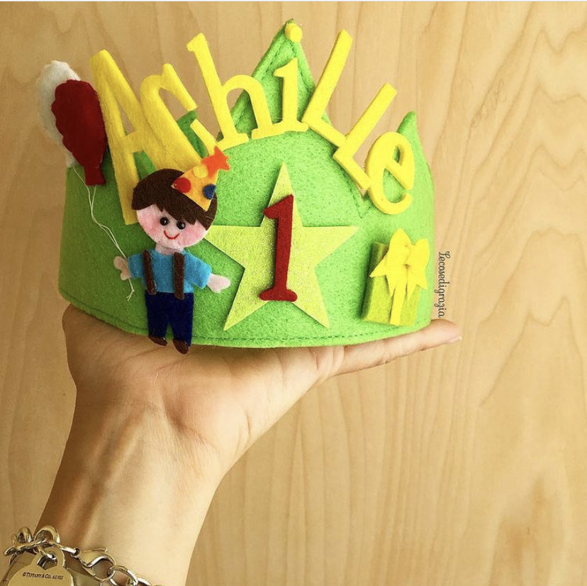 Corona Di Compleanno In Tessuto Per Bambini 1-5 Anni Con Numero E Velcro – Tema Pesce