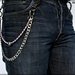 Catena per pantaloni e jeans, in maglia gourmette colore argento e cordoncino intrecciato multicolor, lunga cm.50, idea regalo