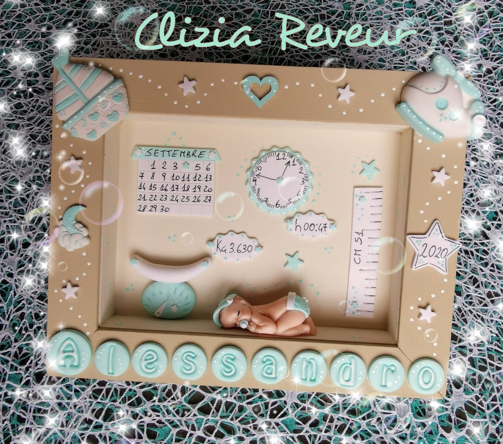 Quadretto Nascita Personalizzato Con Foto - Tela Con Dati Neonato Per Regalo Ricordo - Foto 13