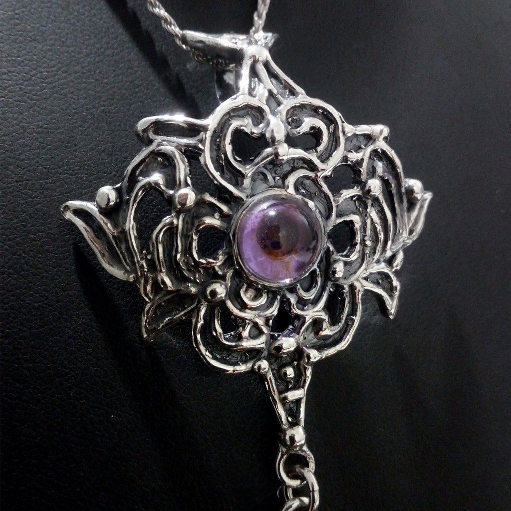 Alexander Castle Spilla da donna in argento Sterling 925 a forma di cardo scozzese, con vera pietra di ametista e confezione regalo, regalo scozzese per donne