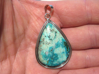 Collana Con Ciondolo A Goccia In Azzurrite Malachite Crisocolla - Cordoncino In Cotone E Chiusura Argento 925