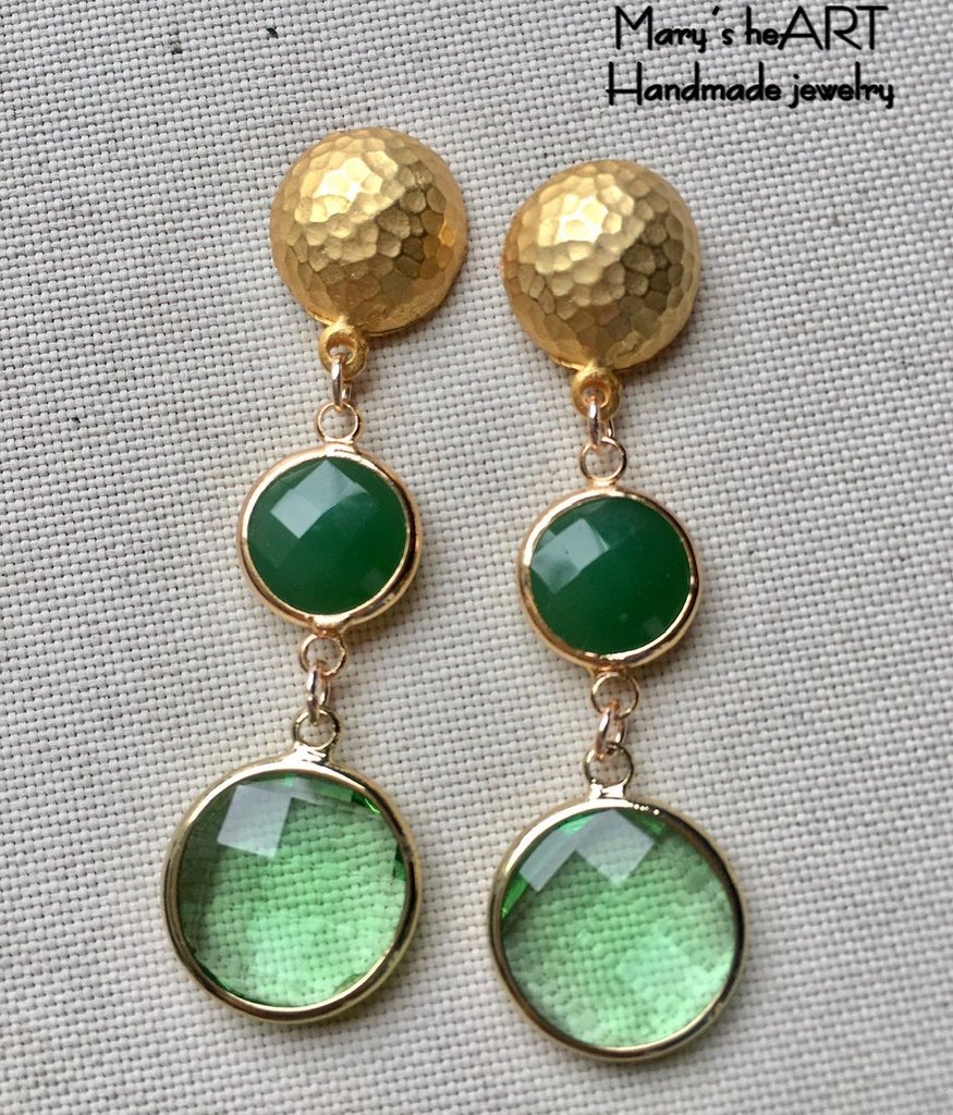 Orecchini Green Blade in Argento 925 in bagno d'oro 18 kt e cristalli verdi | Giovanni Raspini