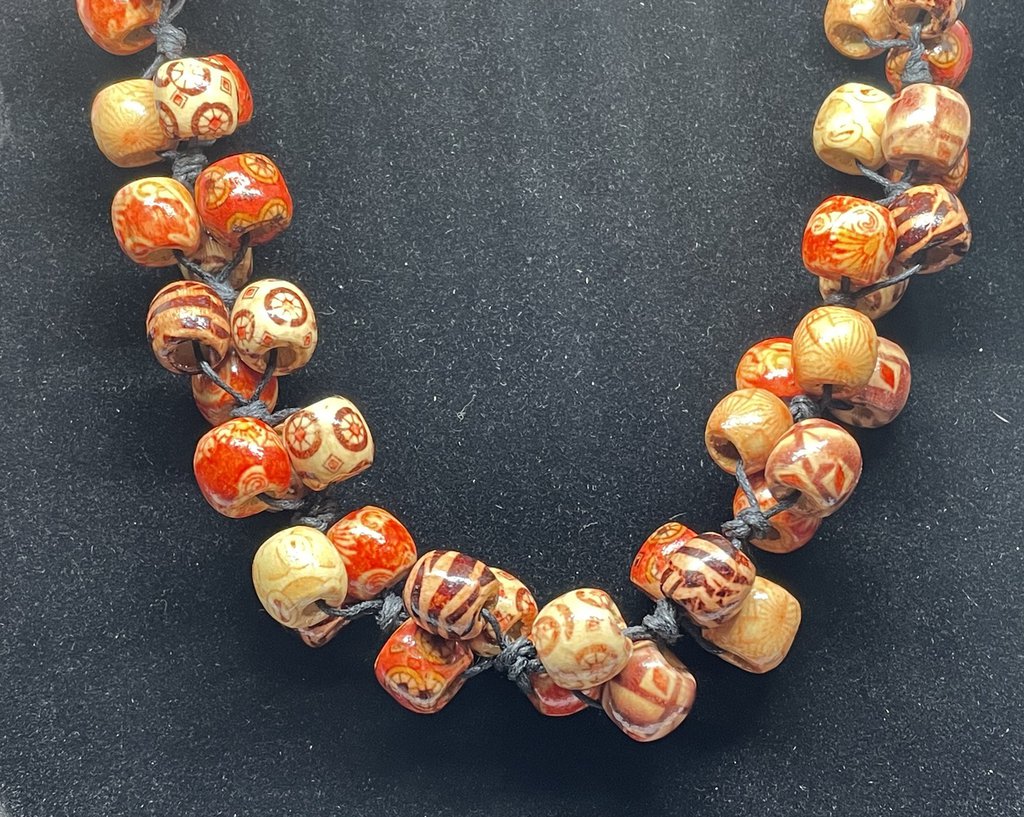 Collier Vintage En Perles De Bois Et Pierres Artificielles - Occasion