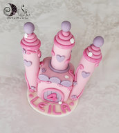 cake topper castello delle principesse con  base nome e numero compleanno