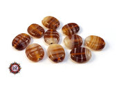 50 Perle Vetro - Ovale Piatto: 13x7x3 mm - Colore: Marrone  - Effetto marmorato  