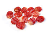 50 Perle Vetro - Ovale Piatto: 13x7x3 mm - Colore: Rosso  - Effetto marmorato  