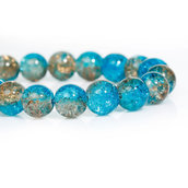 30 perle crackle bicolore 10mm blu acqua e beige chiaro