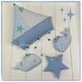 Fiocco nascita barca a vela in cotone azzurro e bianco con due balene e una stella