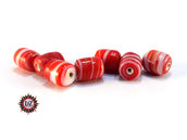 Lotto: 50 Perle Vetro - Cilindro: 11x9 mm - Colore: Rosso - Effetto marmorizzato 
