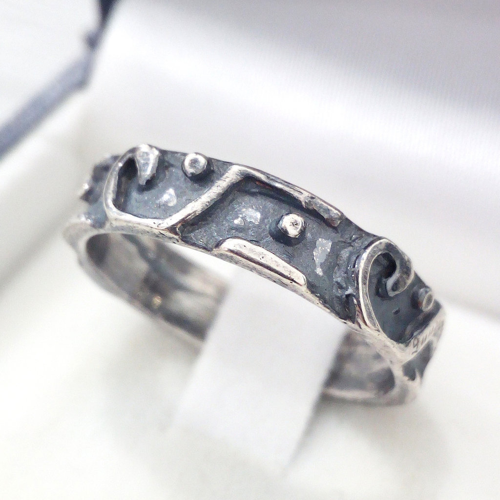 Anello Fede/fedina In Argento Brunito 925 Fatto A Mano AB173 - Gioi - Foto 4