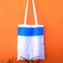 Shopper bag,  in tessuto di cotone, fantasia pois, colore bianco e blu 