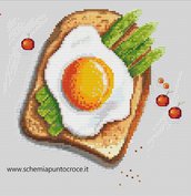 Schema punto croce scaricabile: Toast con uova e asparagi