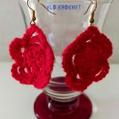Orecchini Crochet Lana e bottoni rossi