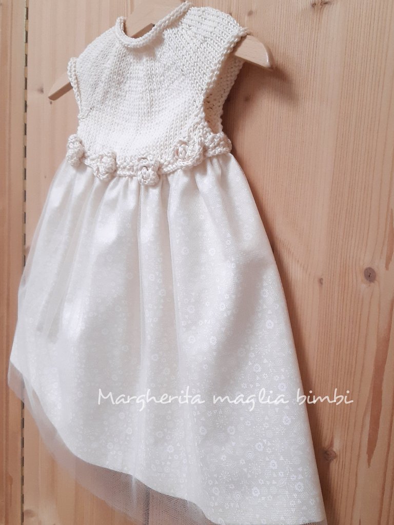 Abito Svasato Per Neonati Tulle Color Avorio Con Motivo A Fiori - Foto 3