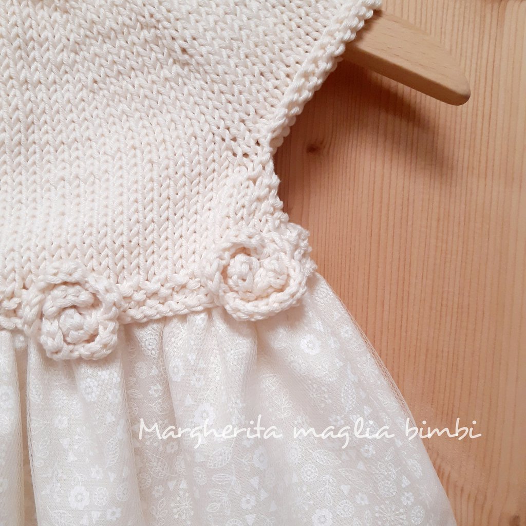 Abito Svasato Per Neonati Tulle Color Avorio Con Motivo A Fiori - Foto 5