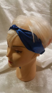 fascia per capelli in satin blu elettrico con nodo ed  elastico