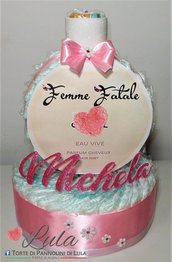 Torta di Pannolini femmina Profumo rosa Pampers Baby Dry + nome nascita battesimo baby shower