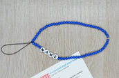 phone strap perline blu, cinturino per telefono perline, catenella per cellulare, ciondolo perline telefono, phone beads nome