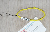 phone strap perline giallo, cinturino per telefono perline, catenella per cellulare, ciondolo perline telefono, phone beads nome