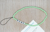 phone strap perline verde chiaro, cinturino per telefono perline, catenella per cellulare, ciondolo perline telefono, phone beads nome
