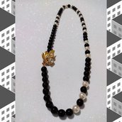 Collana stile vintage perle nere e bianche