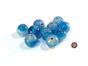 Lotto: 50 Perle Vetro - Tonde - 9x9 mm - Colore: Turchese - Effetto marmorizzato - KG-T