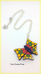 Collana in fimo handmade farfalla di murrine etnica elegante idea regalo donna 