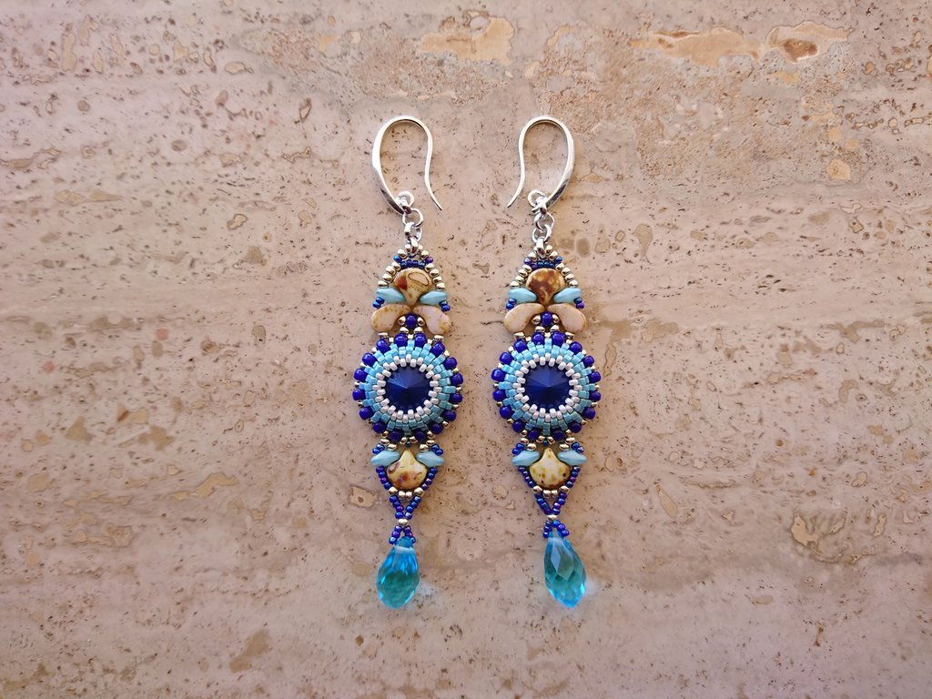 Orecchini Con Quarzo Azzurro E Pendente Di Angelite Azurra - Vintage - Foto 2