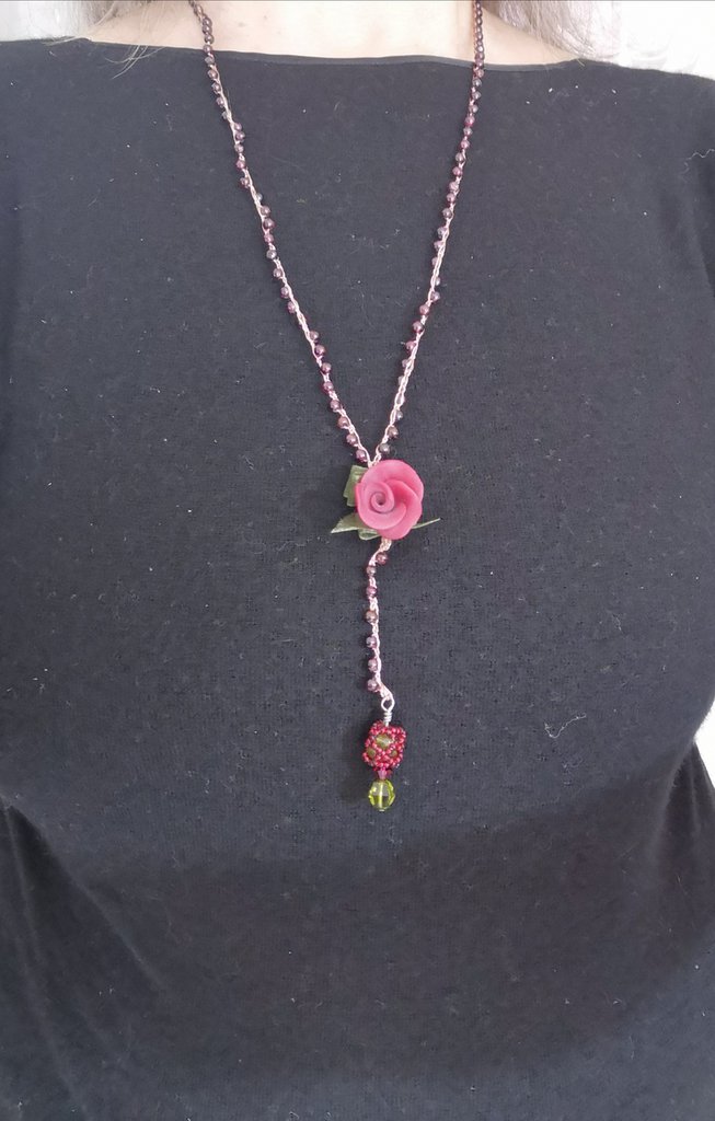 Collana Retrò Bohémien In Legno E Conchiglia Di Cocco – Perline E Cristalli, Lunga 35 Cm