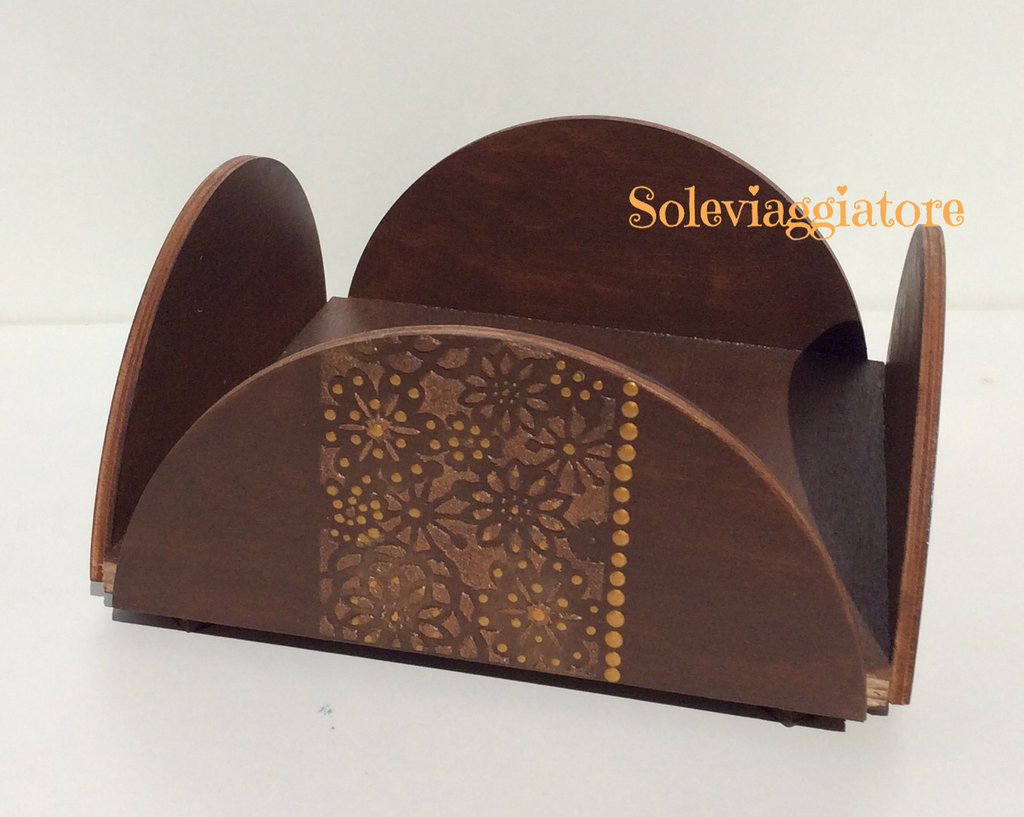 Portatovaglioli In Legno E Ferro - 17.8x17.8x6.8cm, Per Tavolo, Cucina O Ristorante - Foto 3