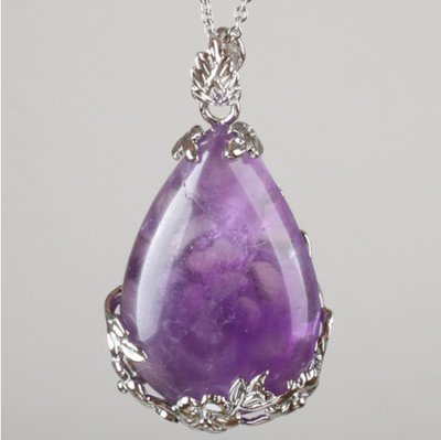 Ciondolo In Ametista A Goccia Allungata - Pietra Naturale Su Argento Sterling - Chakra Del Terzo Occhio