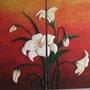 Quadro fiori bianche . legno in rilievo, dipinto a mano