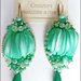 Orecchini pendenti verde tiffany con seta shibory e cristalli fatti a mano