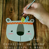 DECORAZIONE CAMERETTA da parete testa orso indiano realizzata completamente a mano idea regalo bambini