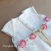 Abito vestito vestitino Battesimo bambina puro cotone, lino, tulle bianco con fiori rosa - Ludovica