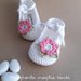 Scarpine bianche per neonata/bambina - fiore rosa - cotone - Battesimo