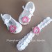 Fascetta/coroncina neonata/bambina bianca con fiore rosa - Battesimo