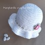 Cappellino/cappello bimba bianco con fiore rosa - cotone - uncinetto - Battesimo